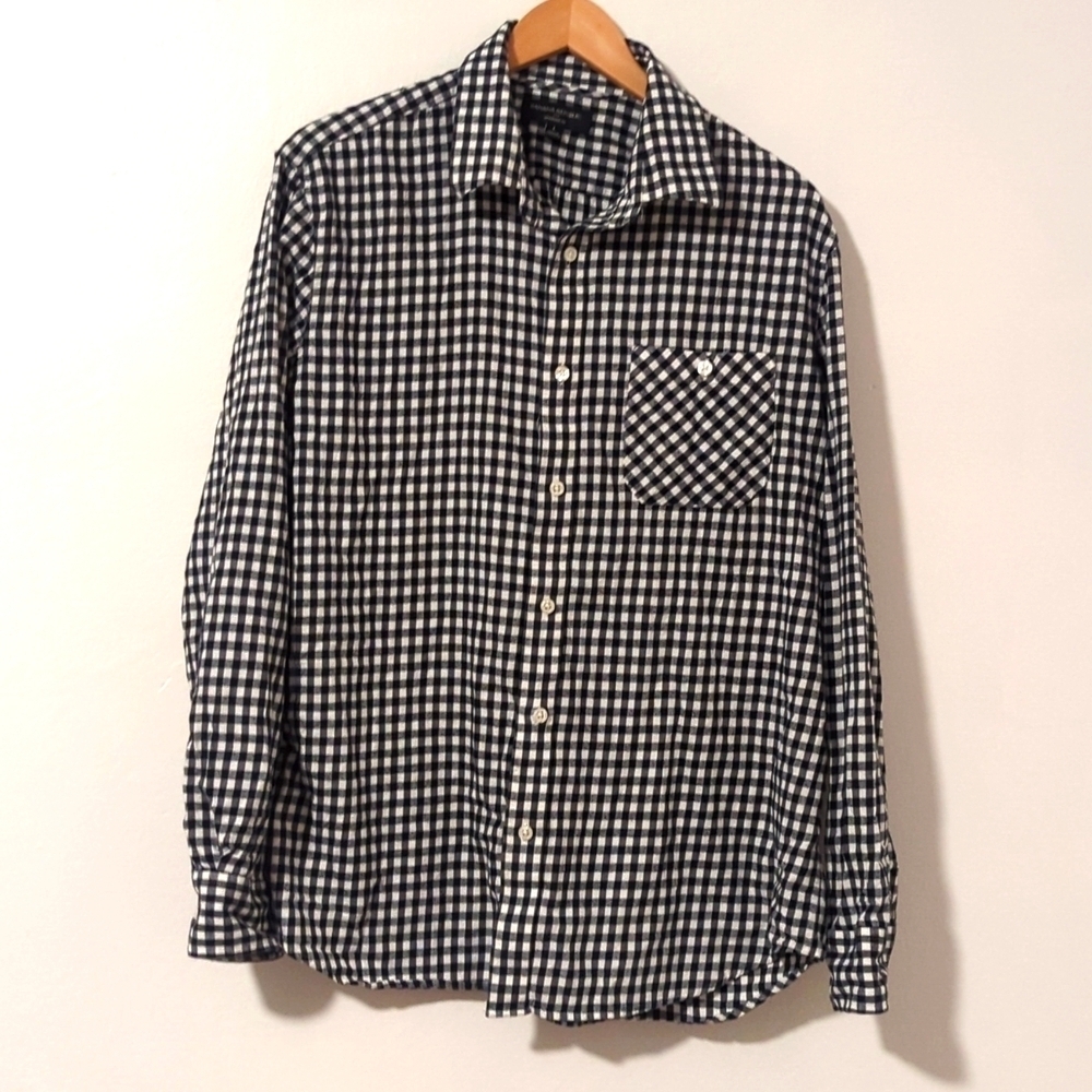 Banana Republic Soft Standard Fit Black & White Checked Plaid Flannel Large